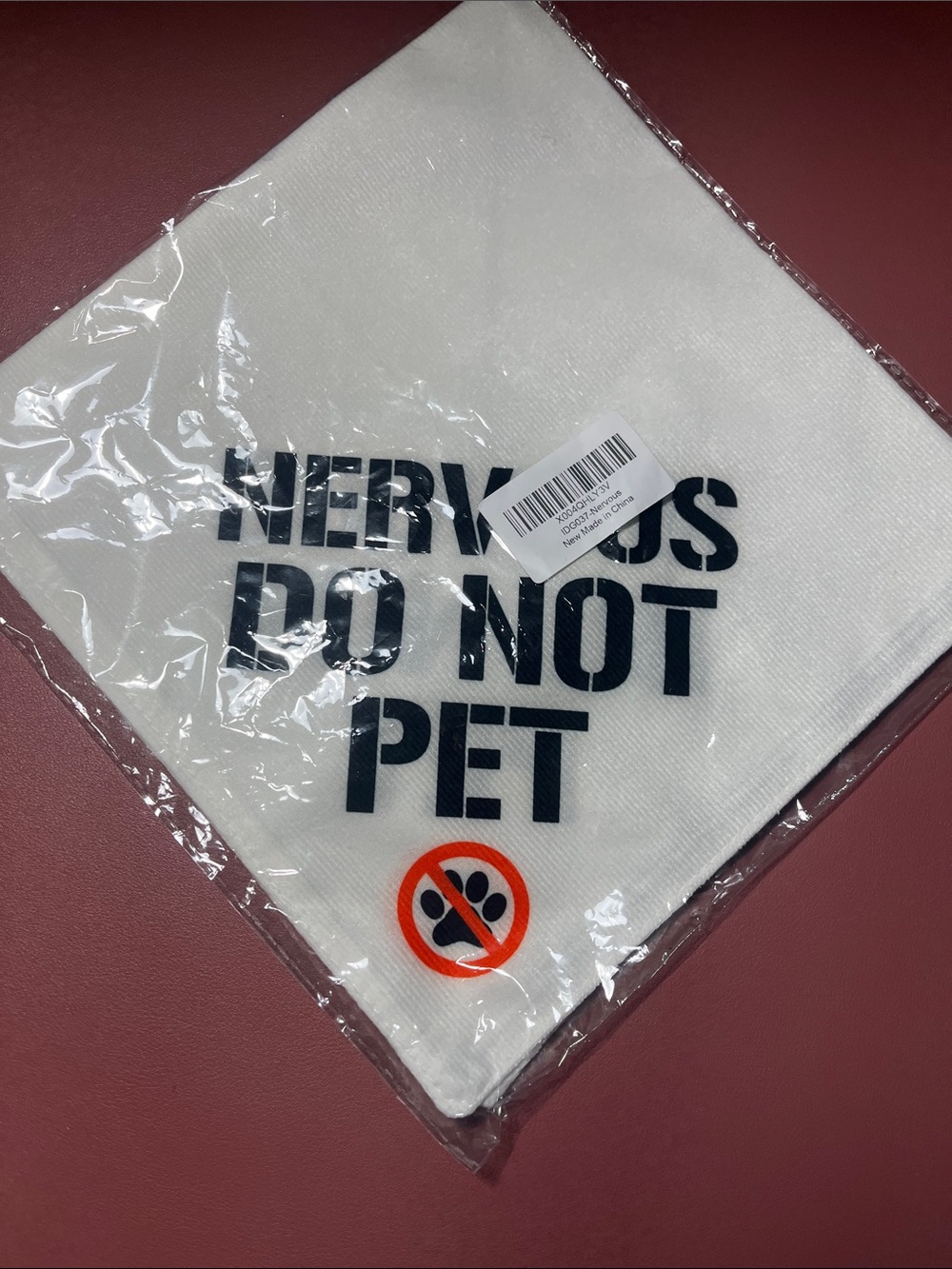 Nervous Do Not Pet Dog Bandana - White with Orange Icon
